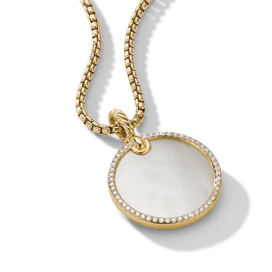 David Yurman Elements Disc Pendant in 18k Gold with Mother of Pearl and Diamond Rim- D16996D88DMPDI