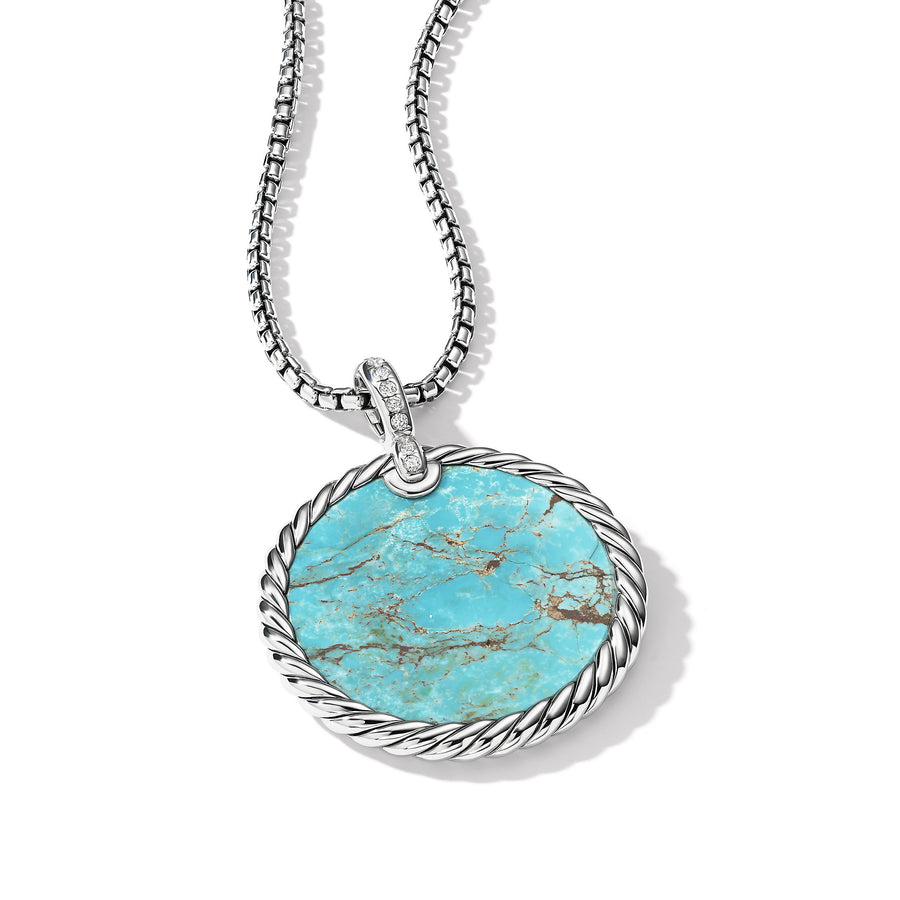 David Yurman Elements Reversible Disc Pendant with Turquoise and Mother of Pearl and Diamonds- D16997DSSDXODI
