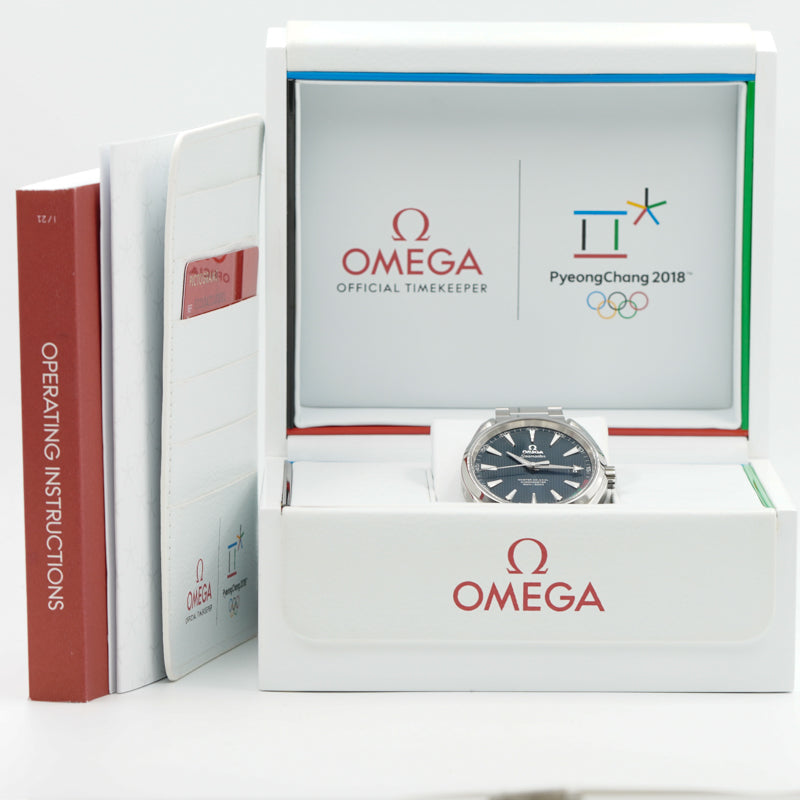 SOLD - Omega Aqua Terra 2018 Olympics B&P 522.10.42.21.03.001 Ltd. Edition Pyeongchang