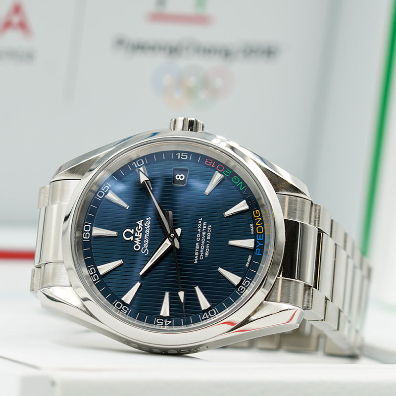 SOLD - Omega Aqua Terra 2018 Olympics B&P 522.10.42.21.03.001 Ltd. Edition Pyeongchang