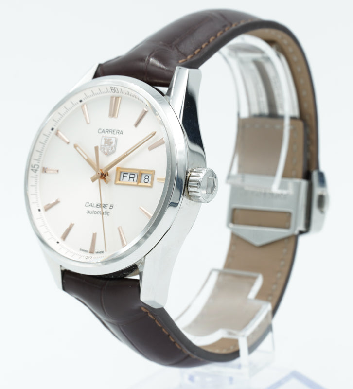 SOLD - TAG Heuer Carrera WAR201D.FC6291 Silver Dial on Brown Strap - 41mm