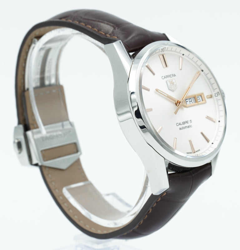 SOLD - TAG Heuer Carrera WAR201D.FC6291 Silver Dial on Brown Strap - 41mm