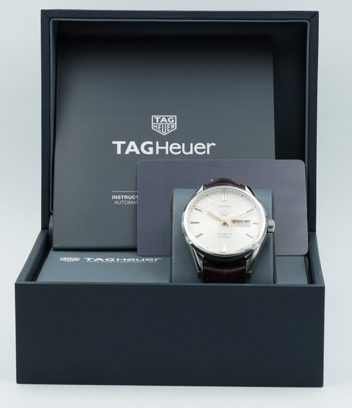 SOLD - TAG Heuer Carrera WAR201D.FC6291 Silver Dial on Brown Strap - 41mm