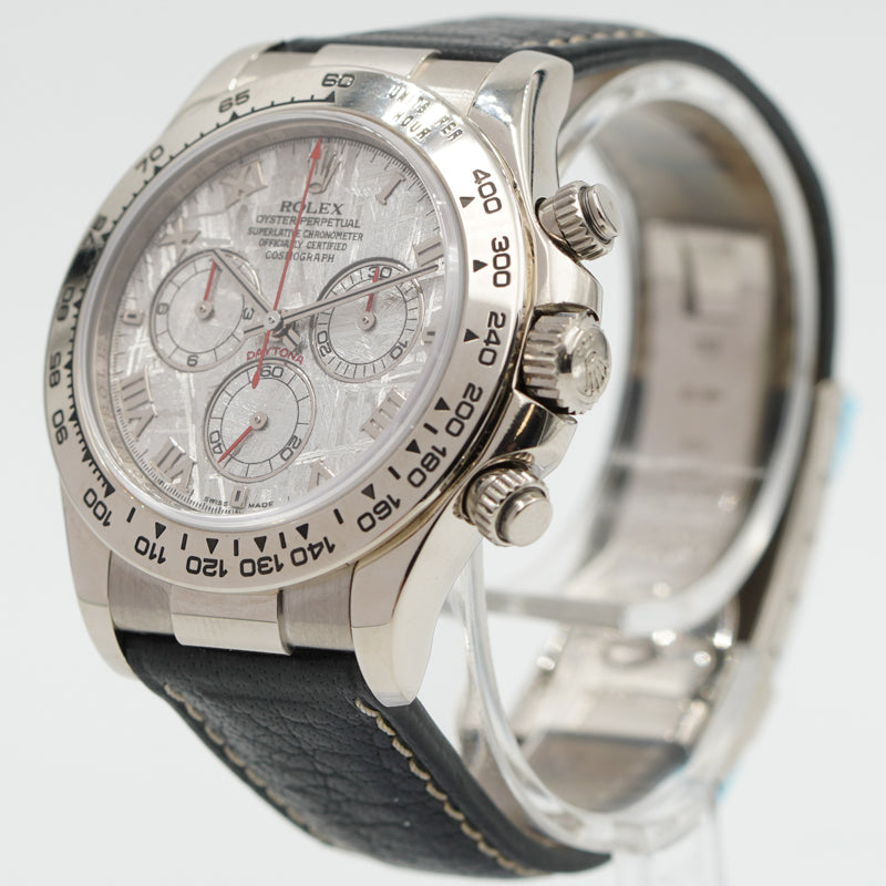 SOLD - Rolex Daytona Meteorite Dial 116519 White Gold Black Strap B&P '06