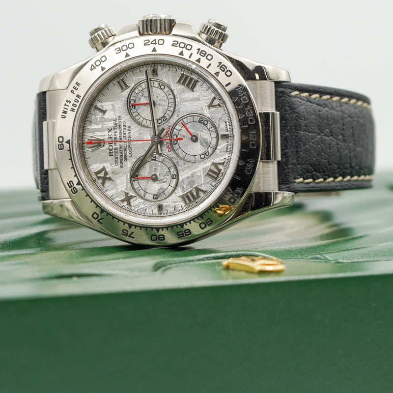 SOLD - Rolex Daytona Meteorite Dial 116519 White Gold Black Strap B&P '06