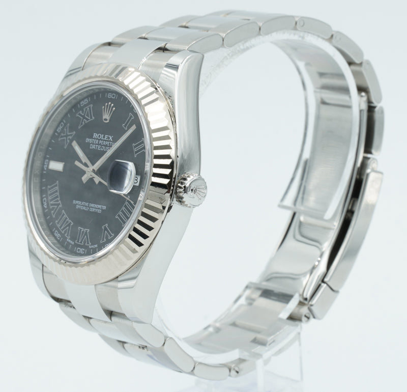 SOLD - Rolex Datejust 116334 Black Roman Dial Fluted Bezel - 41mm