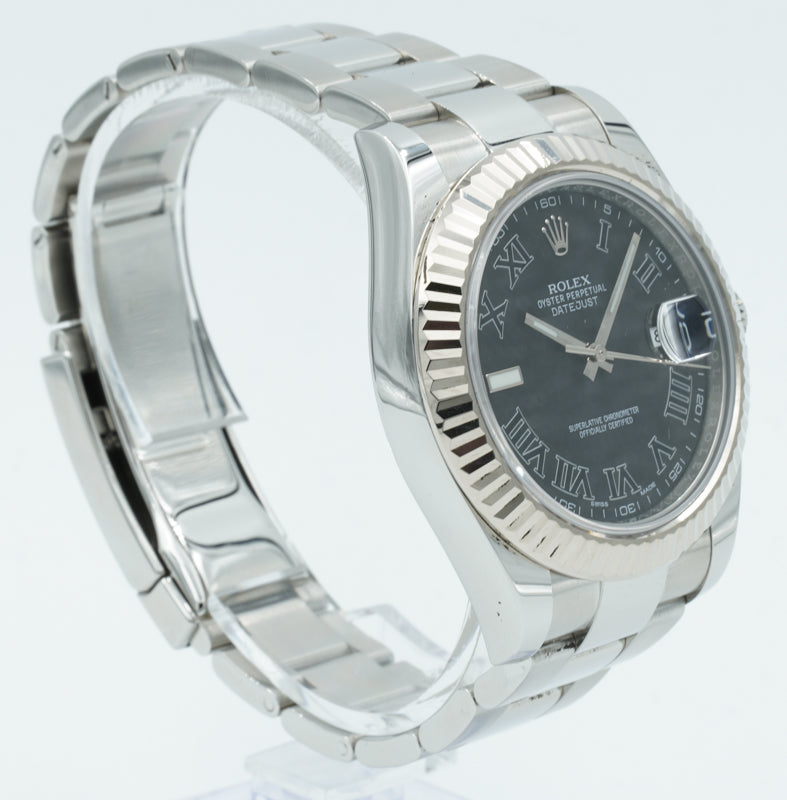 SOLD - Rolex Datejust 116334 Black Roman Dial Fluted Bezel - 41mm