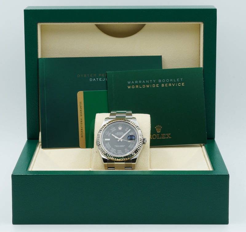 SOLD - Rolex Datejust 116334 Black Roman Dial Fluted Bezel - 41mm