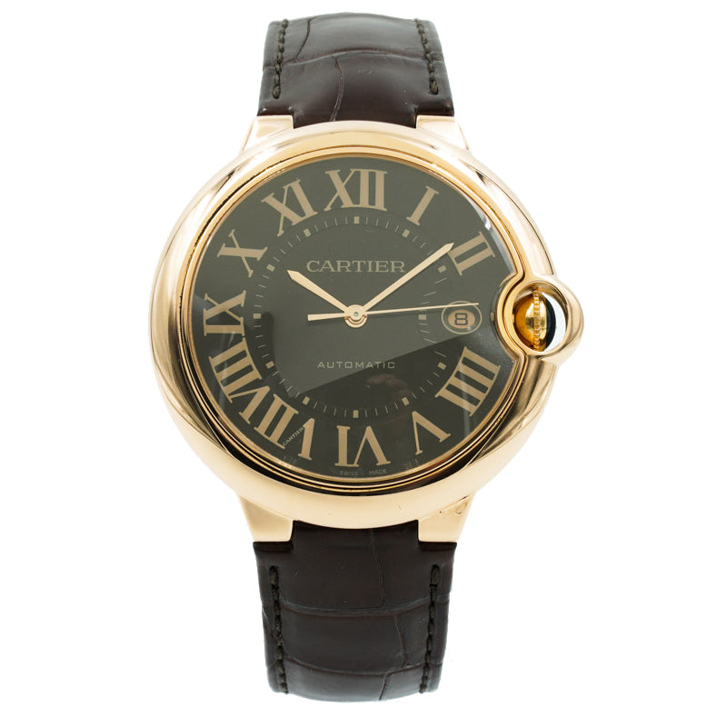 SOLD - Cartier Ballon Bleu W6920037 18k Rose Gold Brown Leather Strap 42mm