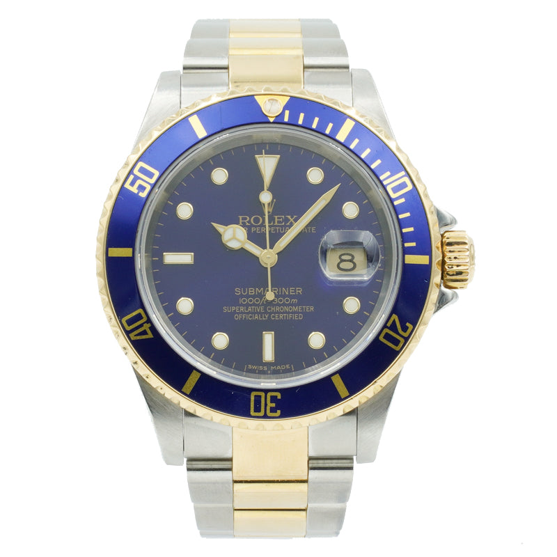 SOLD - 6/20/22 - Rolex Submariner 16613T Two-Tone Blue Dial Box and Papers 40mm