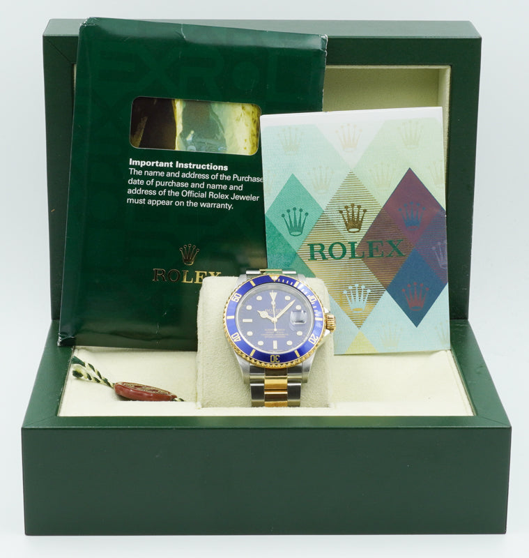 SOLD - 6/20/22 - Rolex Submariner 16613T Two-Tone Blue Dial Box and Papers 40mm