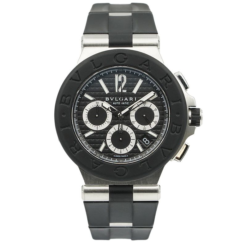 SOLD - Bvlgari Diagono DG42SVCH Stainless Steel Black Dial 42mm