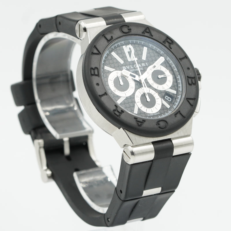 SOLD - Bvlgari Diagono DG42SVCH Stainless Steel Black Dial 42mm