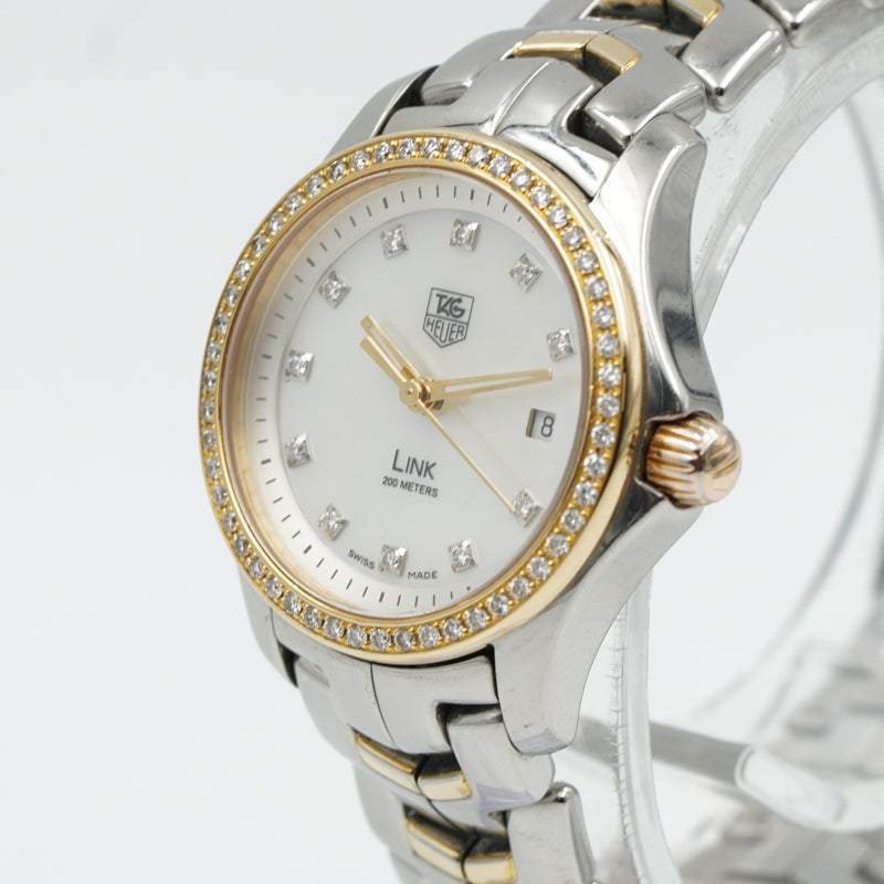 SOLD - Tag Heuer Link WJF1354 Two-Tone 26mm Diamond Bezel Mother of Pearl Dial