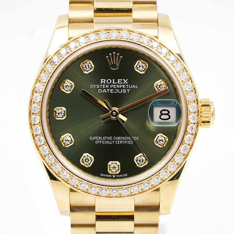 SOLD - 10/6/23 - Rolex Datejust 278288RBR Yellow Gold and Diamonds Green Dial '22 B&P