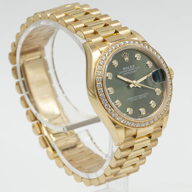 SOLD - 10/6/23 - Rolex Datejust 278288RBR Yellow Gold and Diamonds Green Dial '22 B&P