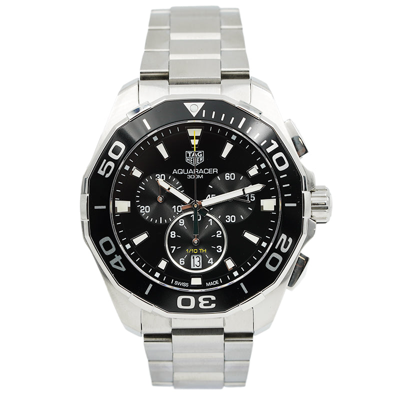 SOLD - Tag Heuer Aquaracer Chronograph Black Dial and Bezel 43mm CAY111A.BA0927