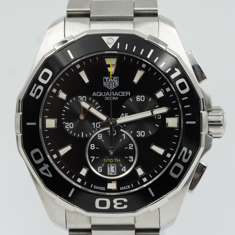 SOLD - Tag Heuer Aquaracer Chronograph Black Dial and Bezel 43mm CAY111A.BA0927