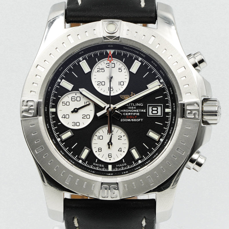 SOLD - Breitling Colt Black Dial Chronograph B&P A1338811/BD83