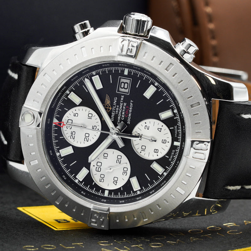 SOLD - Breitling Colt Black Dial Chronograph B&P A1338811/BD83
