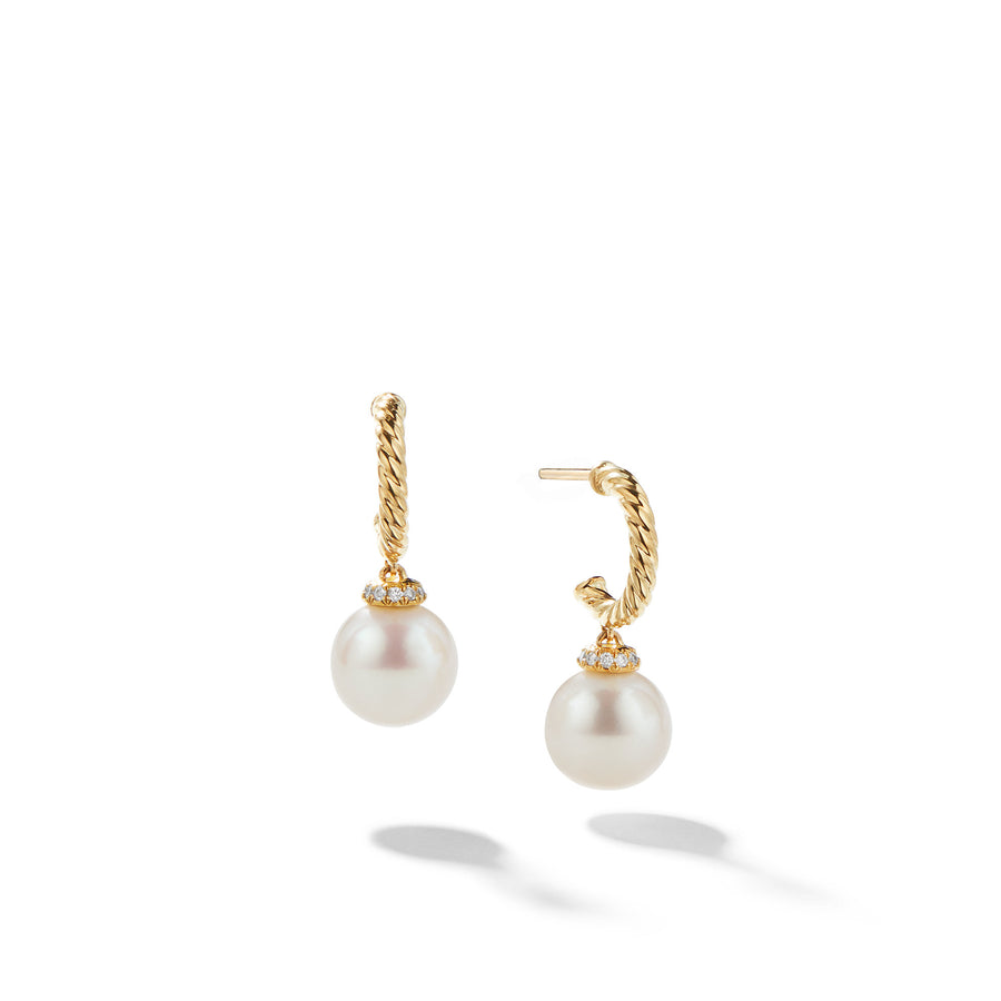 David Yurman Solari Hoop Earrings with Diamonds and Pearls in 18k Gold E12817D88DPEDI