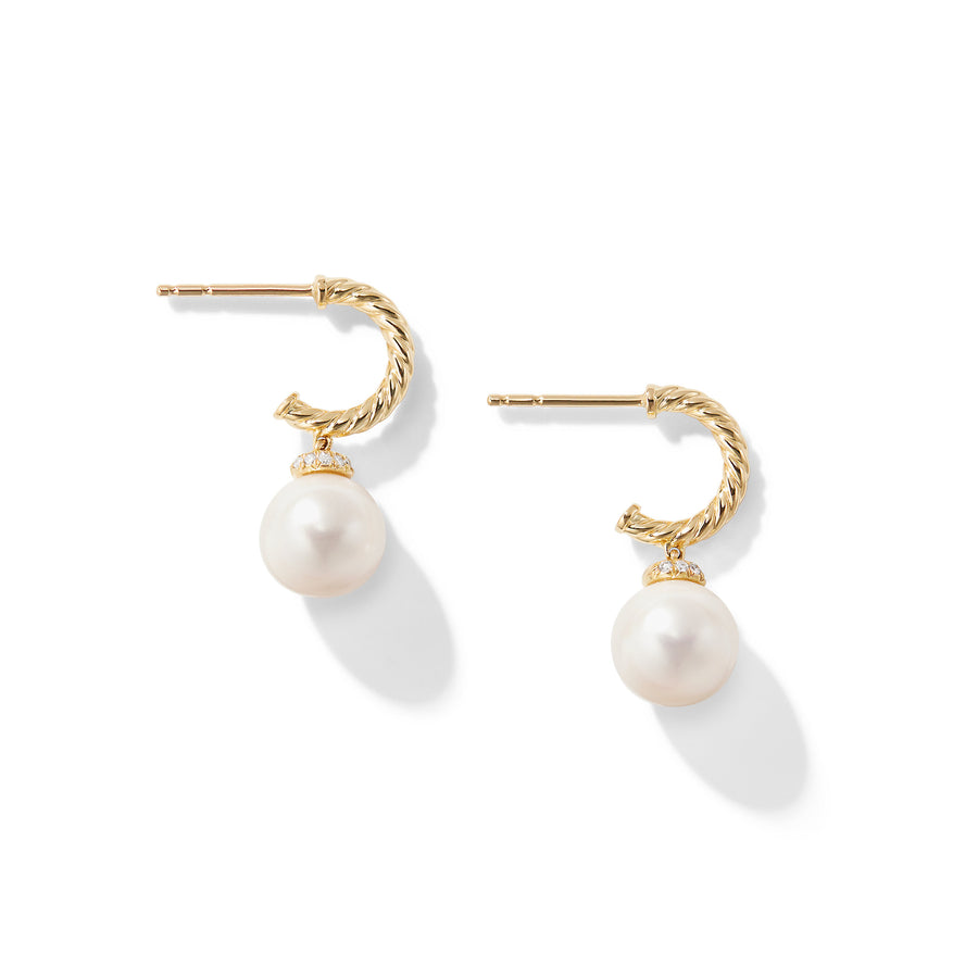 David Yurman Solari Hoop Earrings with Diamonds and Pearls in 18k Gold- E12817D88DPEDI