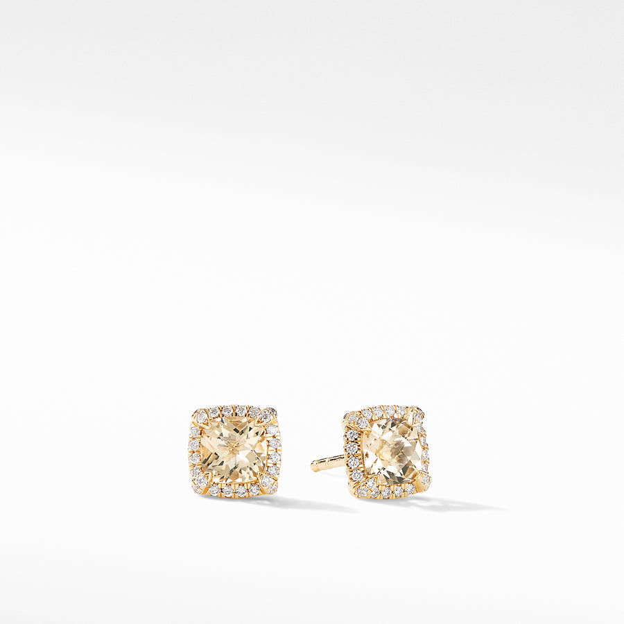 David Yurman Petite Chatelaine Pave Bezel Stud Earrings in 18k Gold with Champagne Citrine- E14986D88ACCDI