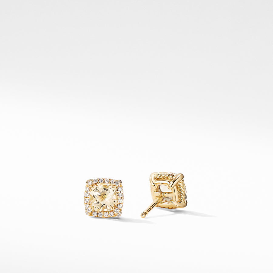 David Yurman Petite Chatelaine Pave Bezel Stud Earrings in 18k Gold with Champagne Citrine- E14986D88ACCDI