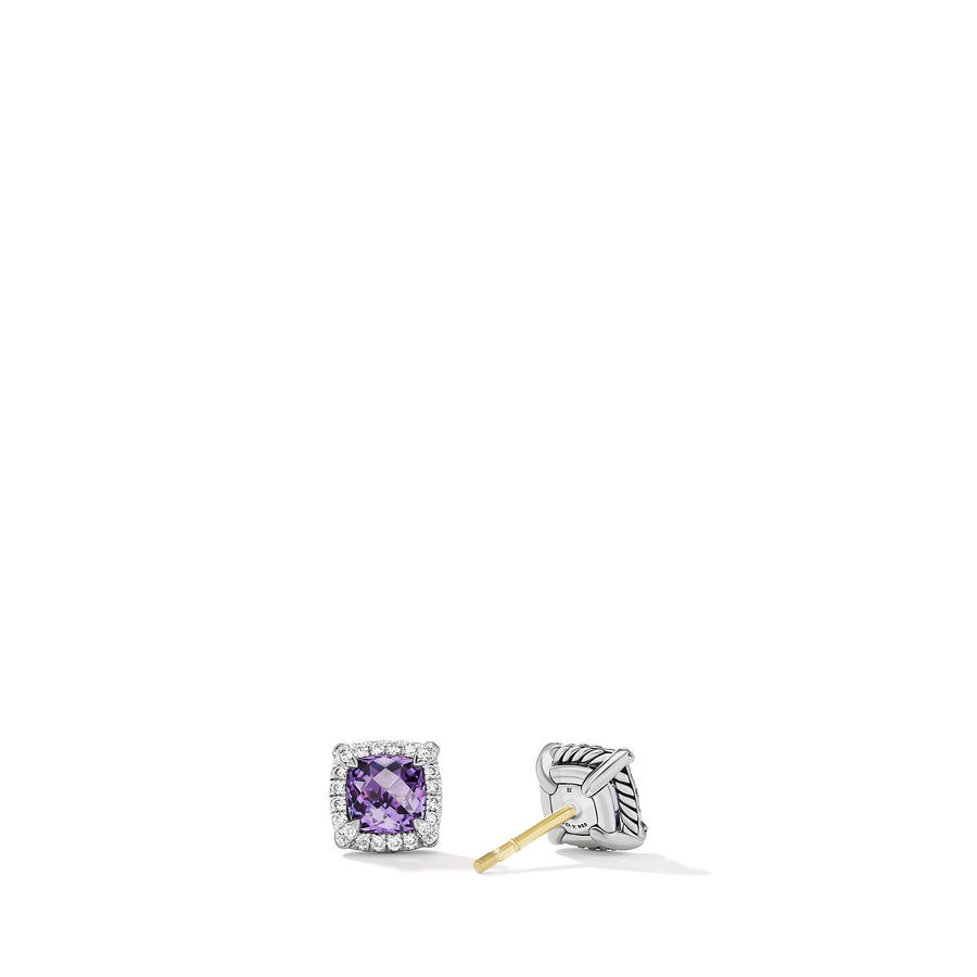 David Yurman Petite Chatelaine Pave Bezel Stud Earrings with Amethyst and Diamonds- E14986DSSAAMDI