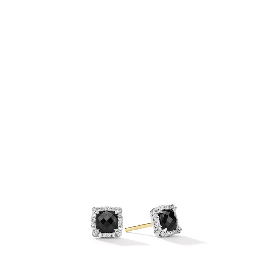 David Yurman Petite Chatelaine Pave Bezel Stud Earrings with Black Onyx and Diamonds- E14986DSSABODI