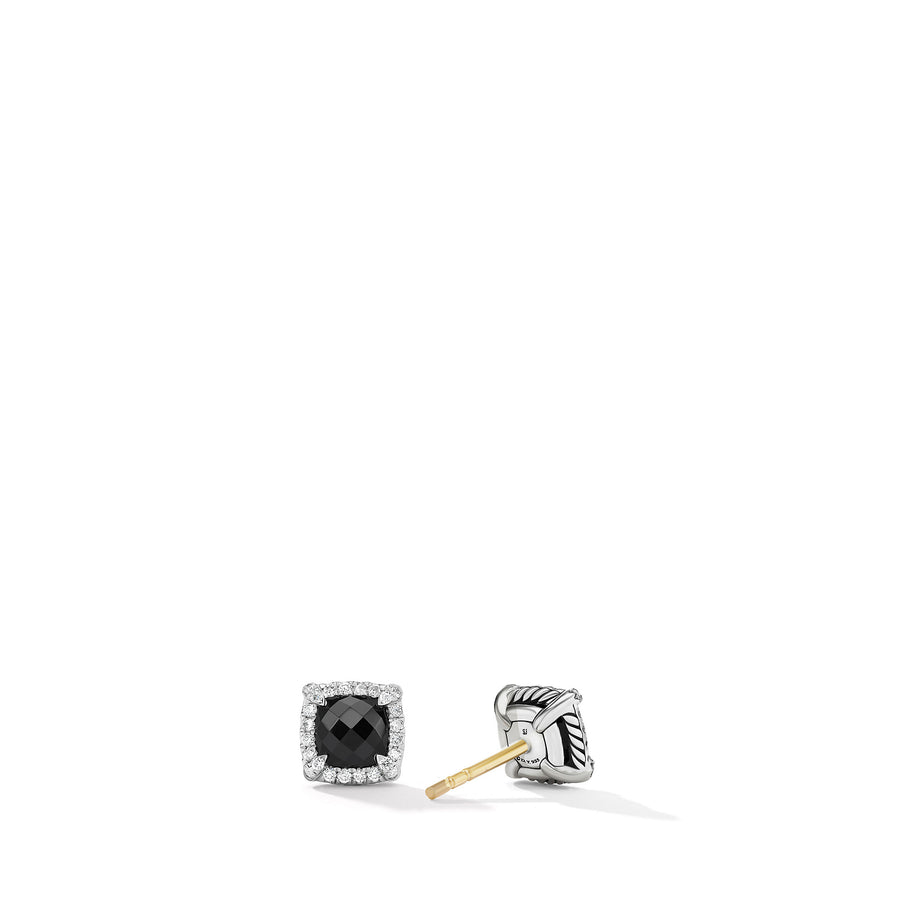 David Yurman Petite Chatelaine Pave Bezel Stud Earrings with Black Onyx and Diamonds- E14986DSSABODI
