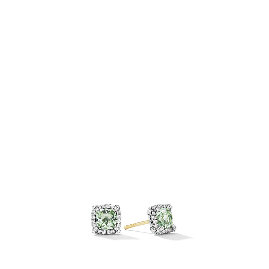David Yurman Petite Chatelaine Pave Bezel Stud Earrings with Prasiolite and Diamonds- E14986DSSAPLDI
