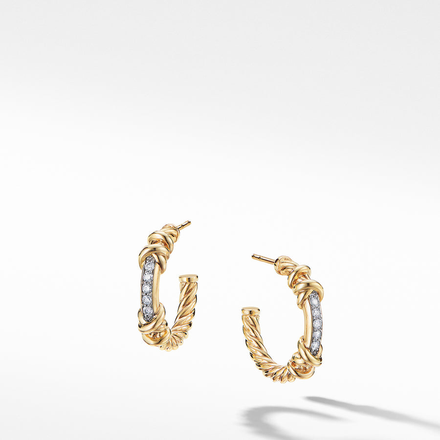 David Yurman Petite Helena Hoop Earrings in 18k Yellow Gold and Diamonds- E16392D88ADI