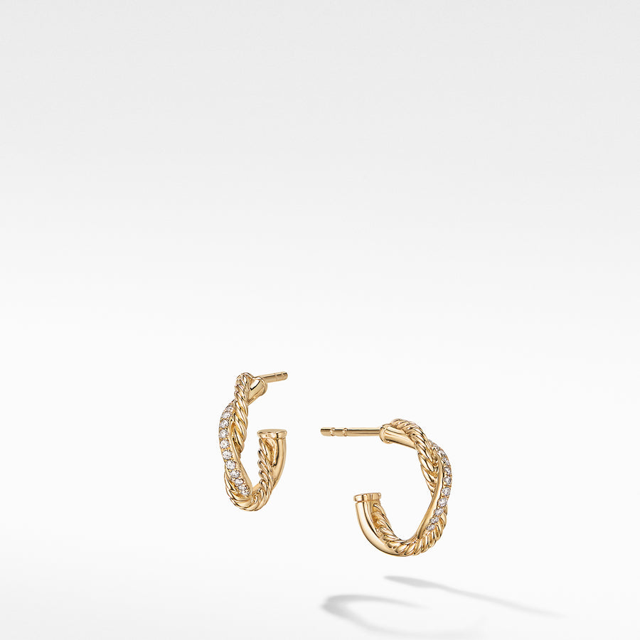 David Yurman Petite Infinity Huggie Hoop Earrings in 18k Gold and Pave Diamonds- E16513D88ADI