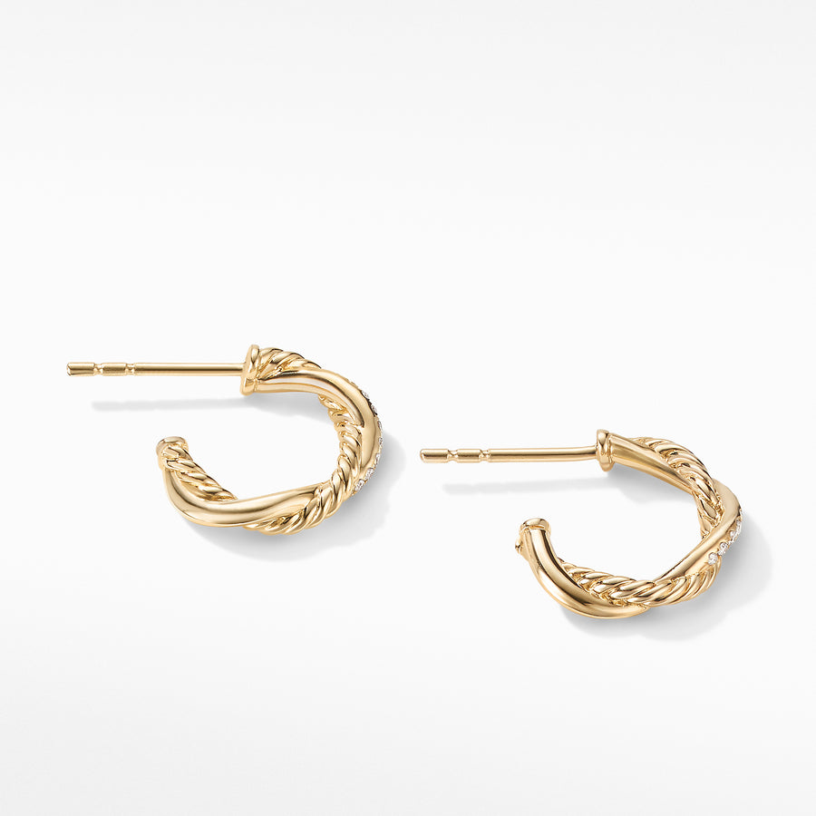 David Yurman Petite Infinity Huggie Hoop Earrings in 18k Gold and Pave Diamonds- E16513D88ADI