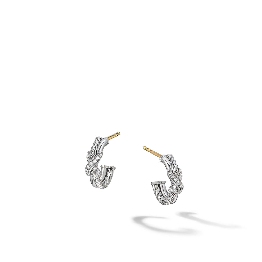 David Yurman Petite X Mini Hoop Earrings with Pavé Diamonds - E16920DSSADI