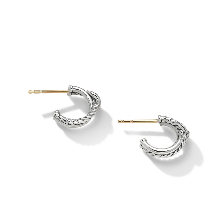 David Yurman Petite X Mini Hoop Earrings with Pavé Diamonds - E16920DSSADI