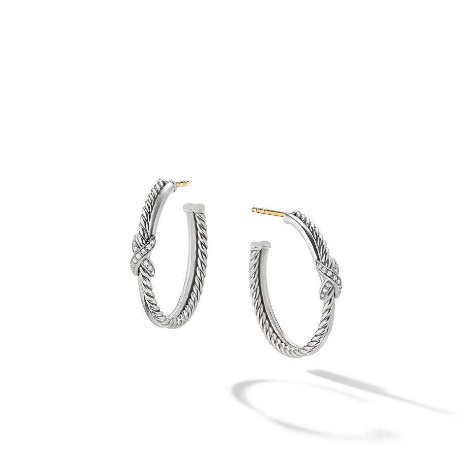 David Yurman Petite X Hoop Earrings with Pavé Diamonds - E16982DSSADI