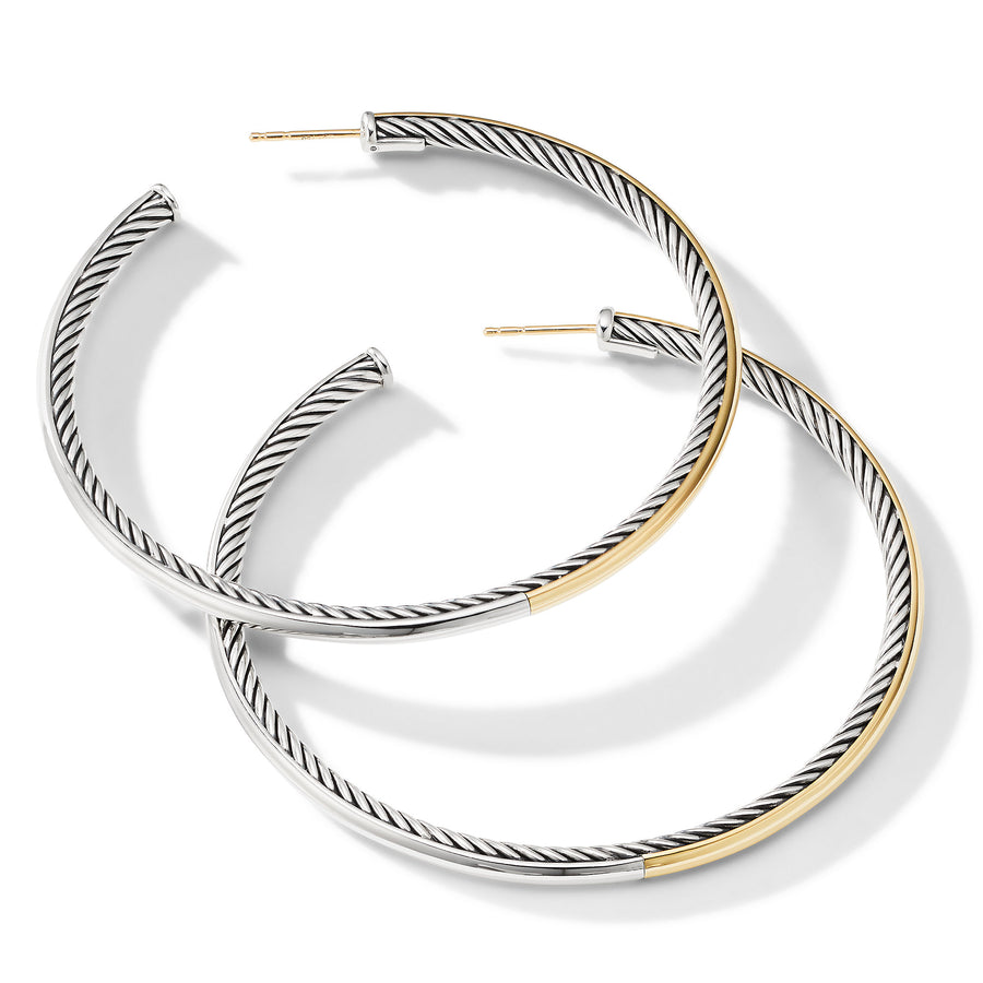 David Yurman Sculpted Cable Hoop Earrings with 18K Yellow Gold