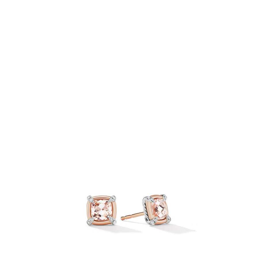 David Yurman Petite Chatelaine Stud Earrings with Morganite, 18k Rose Gold Bezel and Pave Diamonds- E17115DSRAMODI