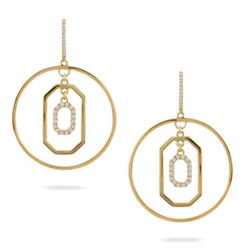 Doves 18k Yellow Gold Fibonacci Dangle Earrings with Diamonds- E9832