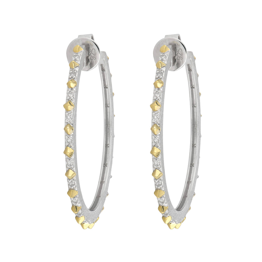 Jude Frances Mixed Metal Narrow Gold Pyramid Hoop Earrings- EH10S20-WD-Y-S