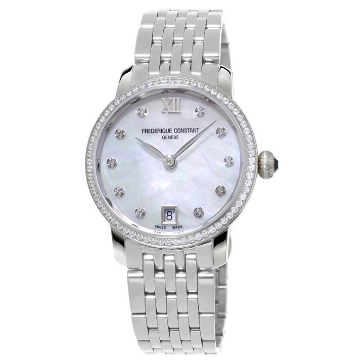 Frederique Constant Stainless Steel Slimline Ladies Mother of Pearl Diamond Watch - FC-220MPWD1SD26B
