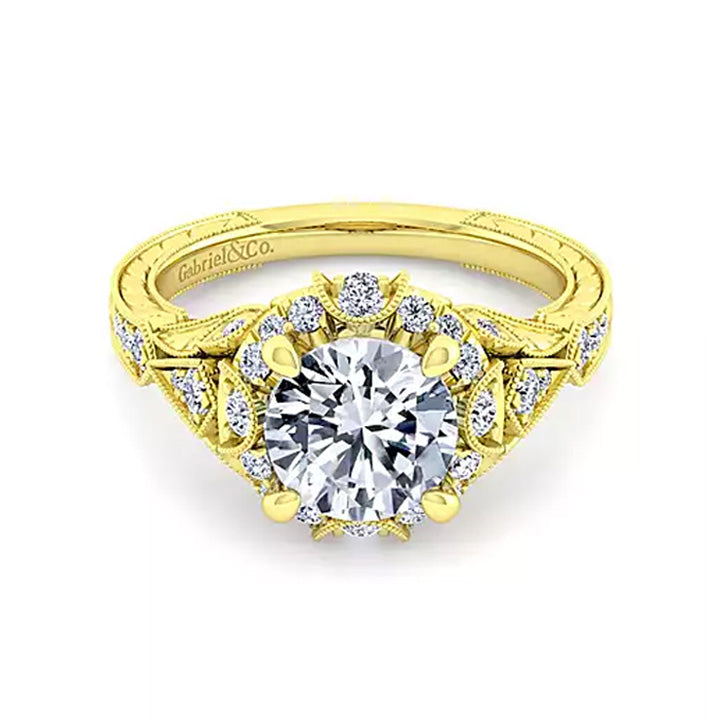 Gabriel & Co 14k Gold Vintage Inspired Diamond Halo Engagement Ring - ER12579R8W44JJ