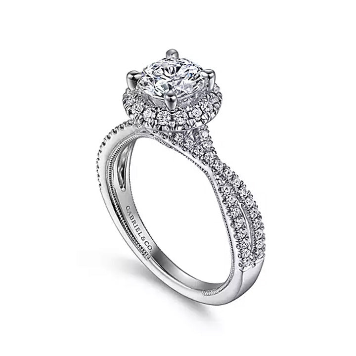 Gabriel & Co 14k White Gold Round Halo Twisted Diamond Engagement Ring - ER15598Q4W44JJ
