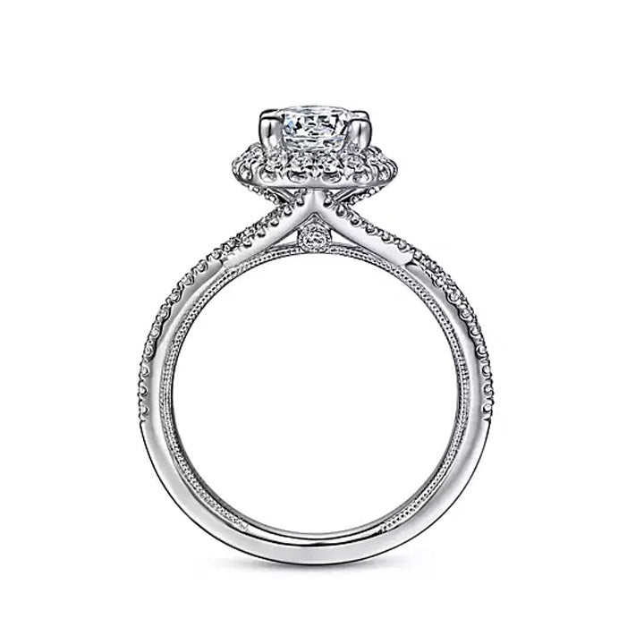 Gabriel & Co 14k White Gold Round Halo Twisted Diamond Engagement Ring - ER15598Q4W44JJ