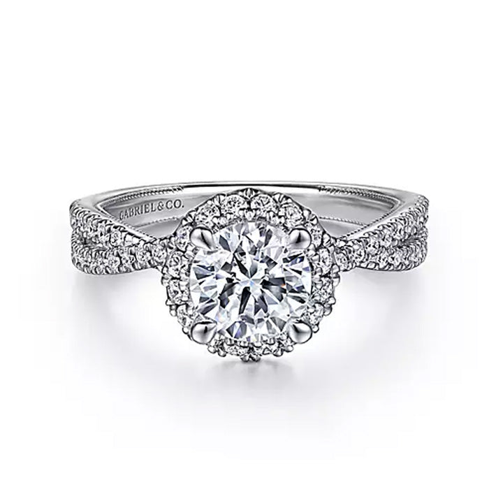 Gabriel & Co 14k White Gold Round Halo Twisted Diamond Engagement Ring - ER15598Q4W44JJ