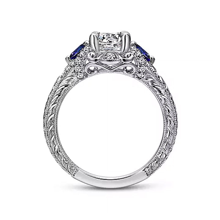 Gabriel & Co 14k White Gold Diamond & Blue Sapphire Engagement Ring - ER12582R4W44SA