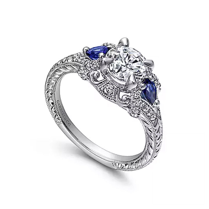 Gabriel & Co 14k White Gold Diamond & Blue Sapphire Engagement Ring - ER12582R4W44SA