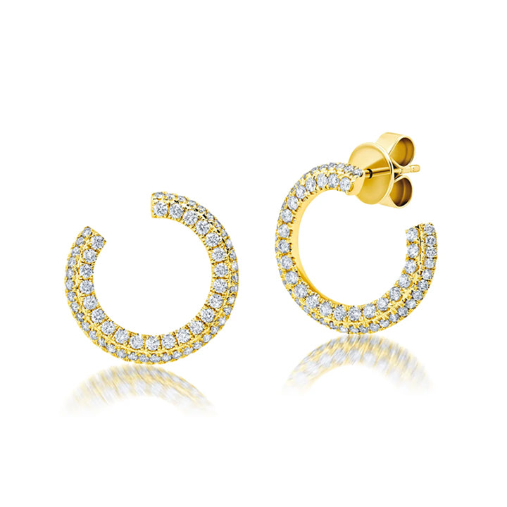 Graziela 18K Gold Diamond 3 Sided Forward Facing Hoop Earrings - WBE-1351795